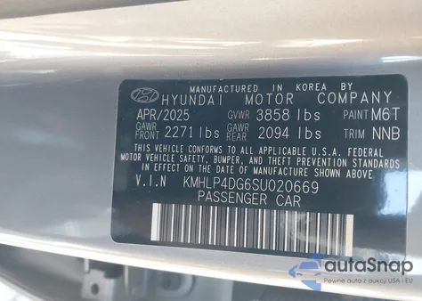 2025 Hyundai Elantra Limited из США, поврежденный, VIN KMHLP4DG6SU020669